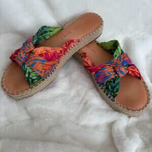 Gianni Bini Tropical Print Knotted Straps‎ Platform Espadrilles Slides Sandal 8